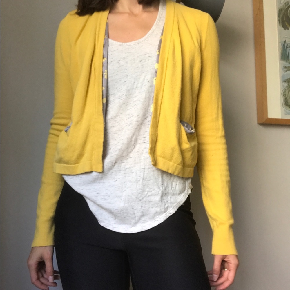 HWR Anthropologie yellow cardigan with lining